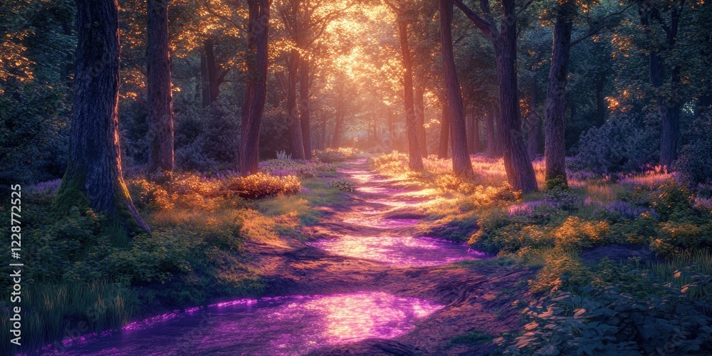 Obraz premium Forest Path with Sunlight