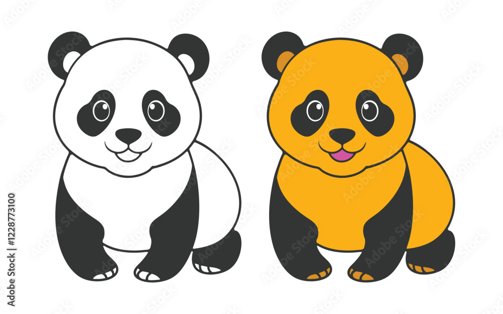Fototapeta premium Panda Silhouette in Vector illustration Art design with White Color Background, cute panda teddy vector. 
