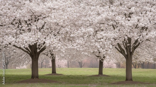 Cherry trees in bloom in early spring at Goodale Park in Columbus Ohio photo