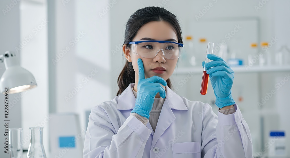 Scientist Examining Test Tube Sample in Lab Scientist Examining Test Tube Sample in Lab