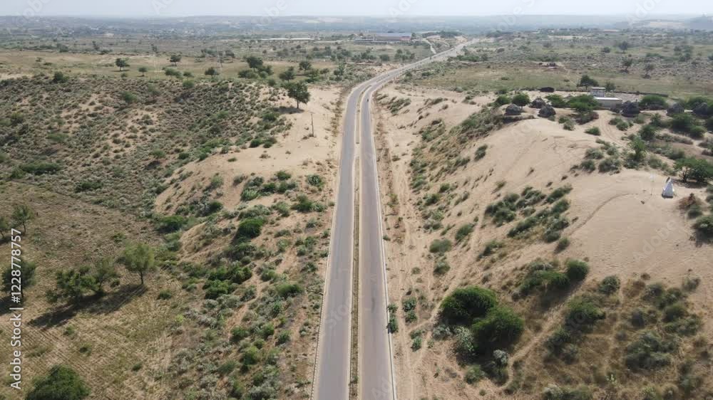 Beautiful Drone Shot of Desert Highway, Aerial View 4k 60p