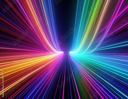 3d render, abstract background with colorful spectrum. Bright neon rays and glowing lines.