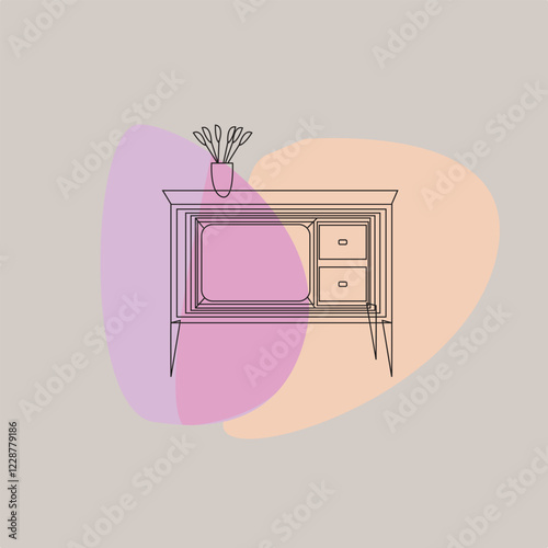 antique antenna TV cabinet black art business analog broadcast channels vector concept