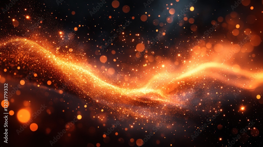 Fototapeta premium Golden cosmic swirl, bokeh background, digital art, website banner