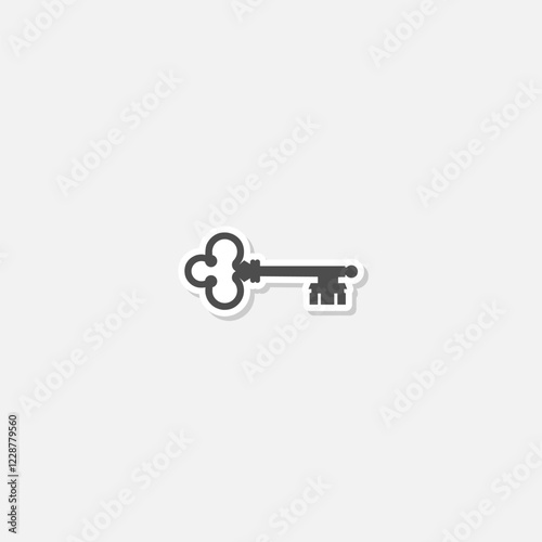  Old house key icon sticker isolated on gray background