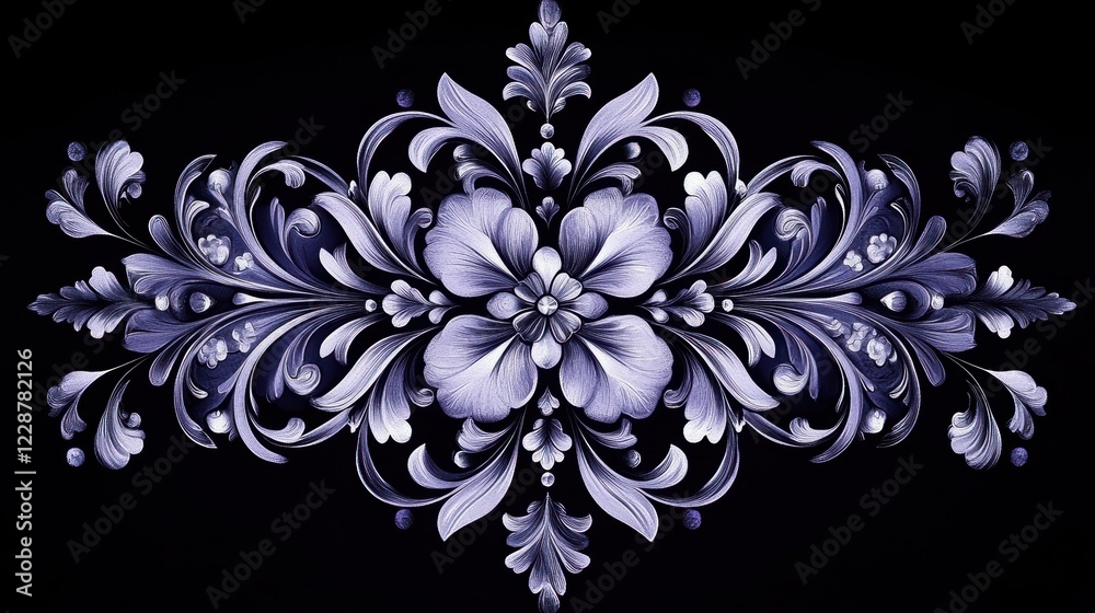 three colors in the illustration white, dark purple and black. Graphic illustration of different colors with a geometric rhombus figure, on a black background, the pattern is in white and dark purple