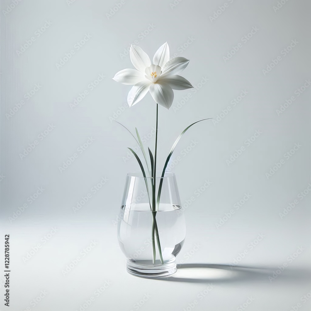 A white spring flowers in a glass vase on white background A white spring flowers in a glass vase on white background