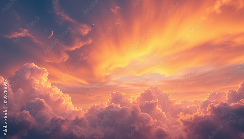 Fototapeta premium Stunning Sunset Cloudscape Golden Hues and Celestial Glow