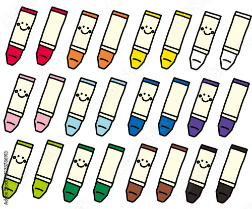 手描きのかわいいカラフルなクレヨンのセットイラスト