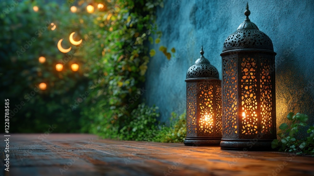Ramadan lanterns, garden, night, festive, celebration Ramadan lanterns, garden, night, festive, celebration