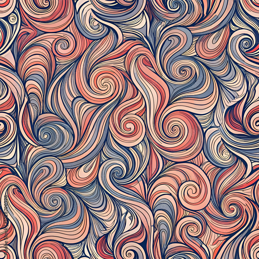 Obraz premium Abstract Swirl Seamless Pattern. Colorful Vector Art Background