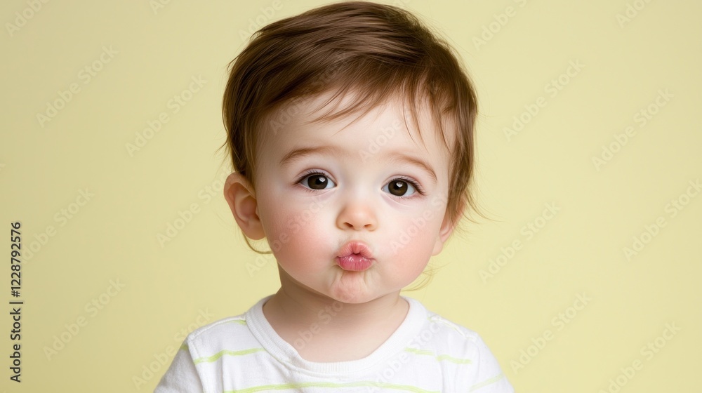 Portrait of Adorable Baby with Pouty Lips Against Yellow Background Portrait of Adorable Baby with Pouty Lips Against Yellow Background