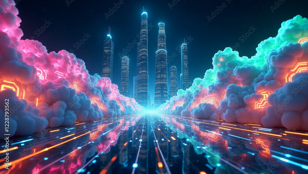 Obraz premium 情報技術と運用技術がもたらす企業のDX推進とデジタルシステムの統合. 生成AI