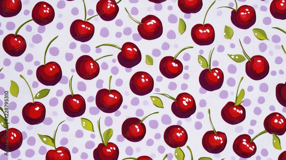 Vibrant and Playful Cherry Pattern on Soft Purple Background Ideal for Fashion, Home Decor, and Creative Projects with a Whimsical Touch Vibrant and Playful Cherry Pattern on Soft Purple Background Ideal for Fashion, Home Decor, and Creative Projects with a Whimsical Touch