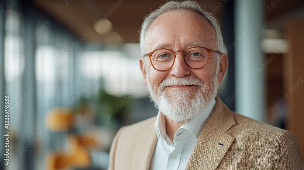 A smiling senior man with glasses, showcasing wisdom and warmth in a modern setting. A smiling senior man with glasses, showcasing wisdom and warmth in a modern setting.