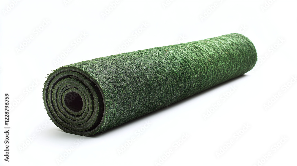 A single yoga mat, rolled up, isolated on a completely white background. A single yoga mat, rolled up, isolated on a completely white background.