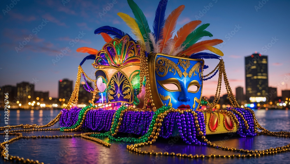 Obraz premium Vibrant Mardi Gras Mask for Carnival Party Celebration