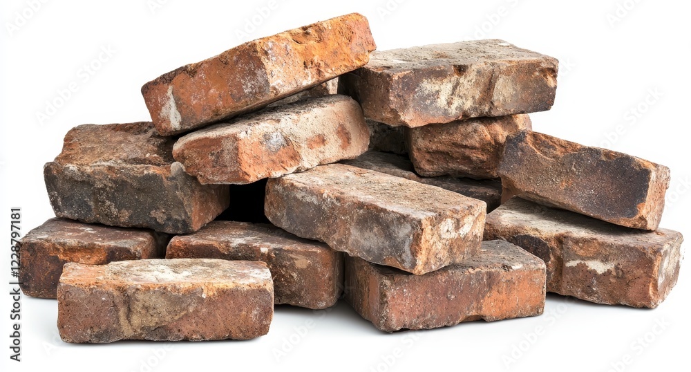 Stack of reclaimed red bricks isolated on white. Stack of reclaimed red bricks isolated on white.