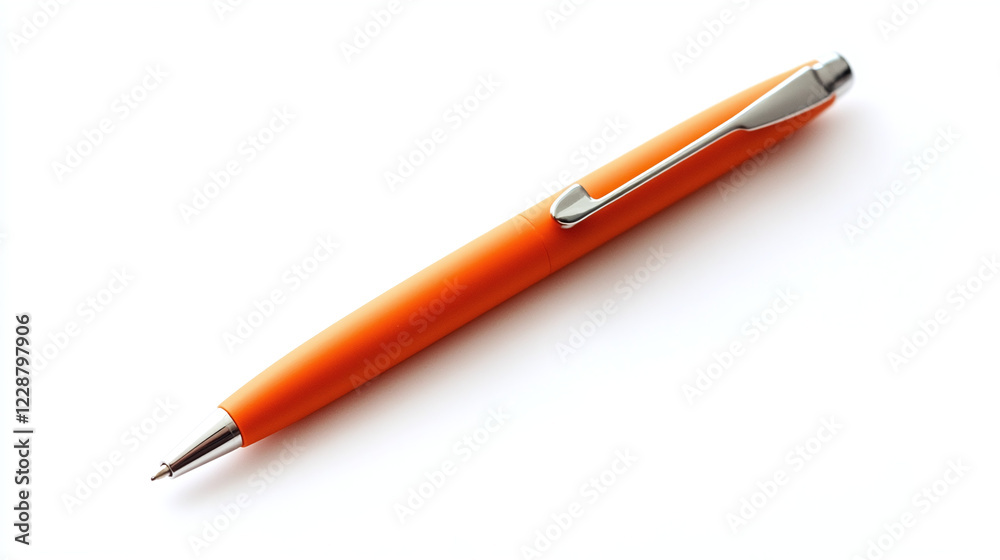 A single minimalist ballpoint pen, isolated on a pure white background. A single minimalist ballpoint pen, isolated on a pure white background.