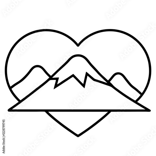Elegant Line Art Mountain in a Heart
