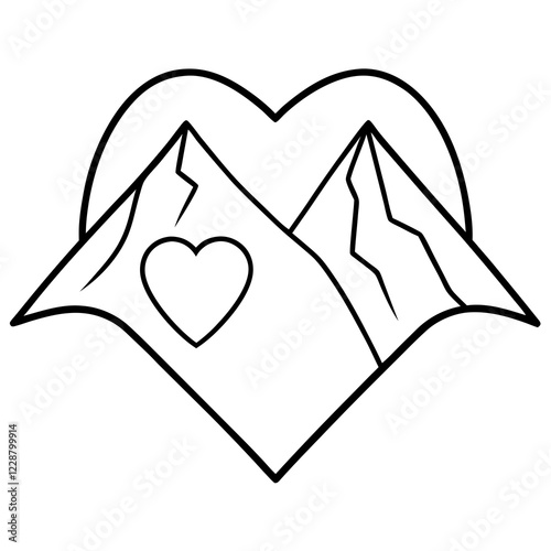 Elegant Line Art Mountain in a Heart