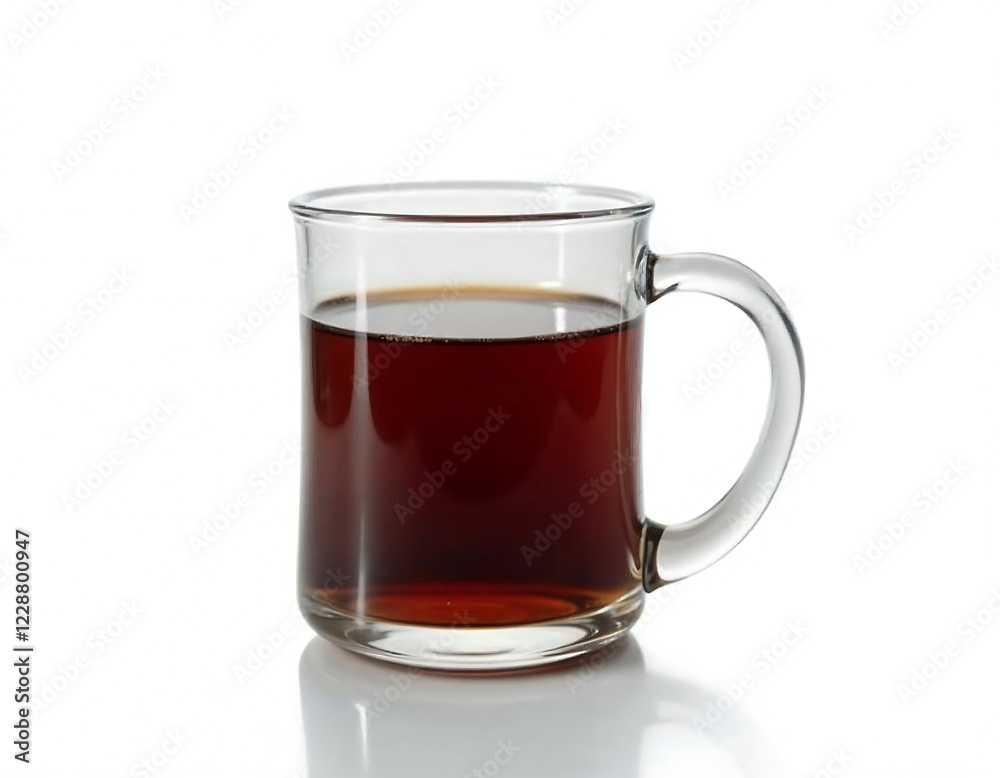 High-quality shot of a transparent glass mug filled with dark coffee, isolated on a white background. Perfect for branding, advertising, and commercial design projects High-quality shot of a transparent glass mug filled with dark coffee, isolated on a white background. Perfect for branding, advertising, and commercial design projects