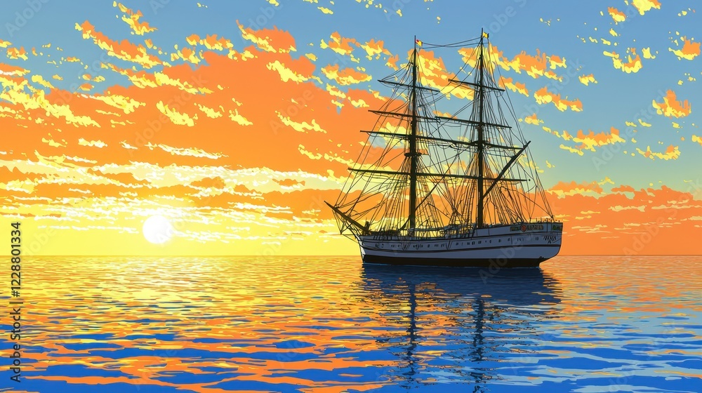 Obraz premium Sunset Sailboat Ocean Calm Waterscape