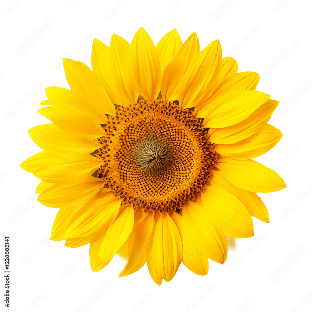Fototapeta premium Top view of sunflower isolated on transparent background. Generative ai