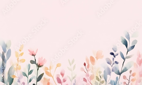 a beautiful flat lay of gorgeous rainbow multicolored garden flowers and leaves, Generative AI