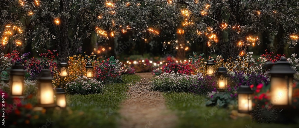 Magical Fairy Garden Path  Enchanting Night Scene with Lights