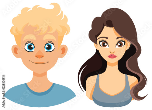 Smiling Boy and Girl Illustration