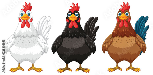 Colorful Cartoon Chickens Trio