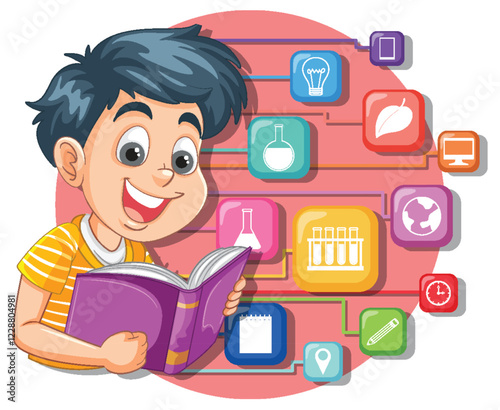 Child Learning with Science Icons