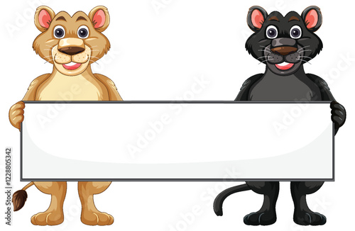 Lion and Panther Holding Blank Sign
