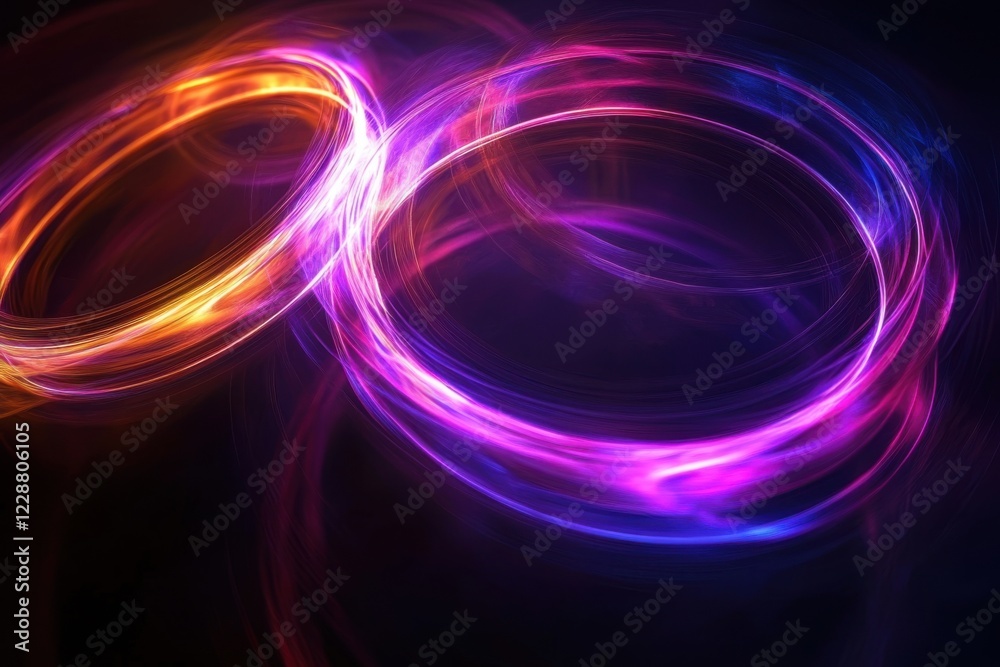 Celestial Rings: Abstract rings of light in space, glowing softly against a deep black background Celestial Rings: Abstract rings of light in space, glowing softly against a deep black background