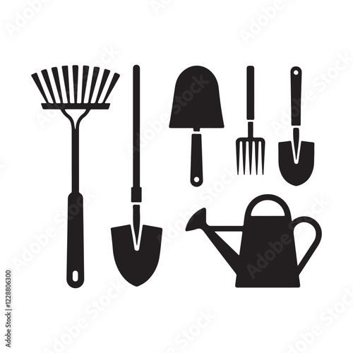 Gardening tools icon silhouette bundle