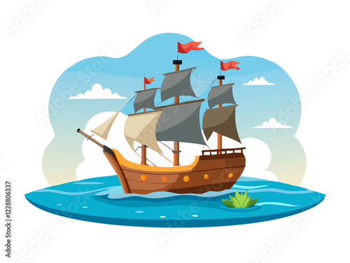 "Pirate Ship Background Vector Illustration: Nautical Adventure Design"