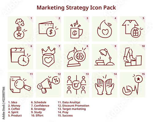  Marketing Strategy Icon Pack Outline Style