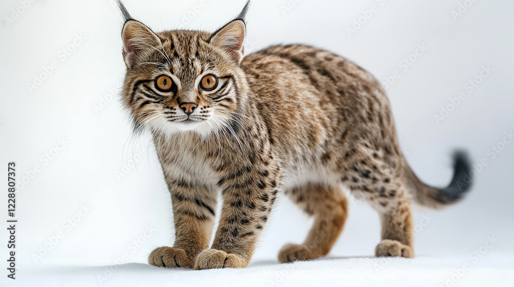 Obraz premium Pixiebob cat with tufted ears and spotted fur looking curious.