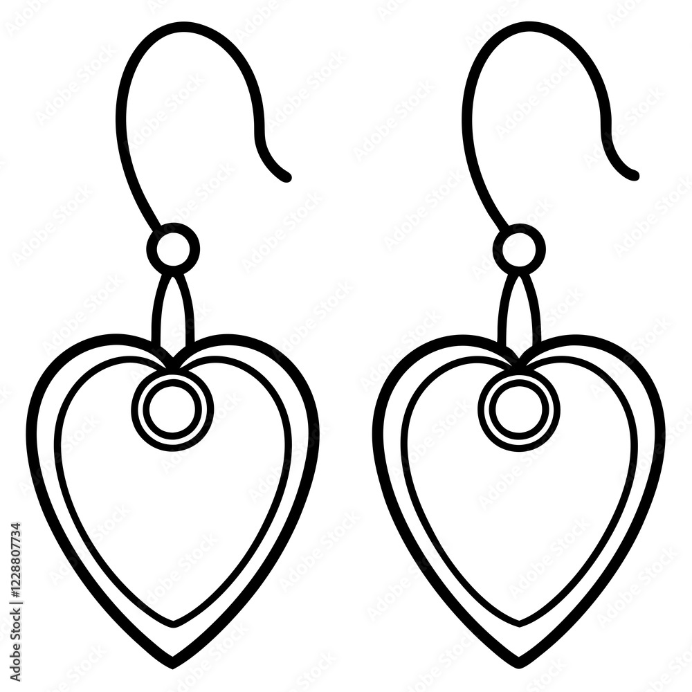Obraz premium Floral Heart-Shaped Earrings Line Art