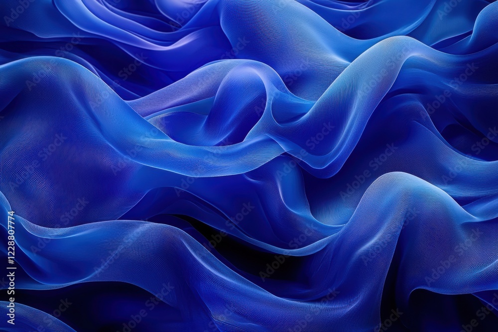 Obraz premium Cobalt Blue Waves: Flowing waves in deep cobalt blue, with subtle highlights and shadows, creating a tranquil abstract effect