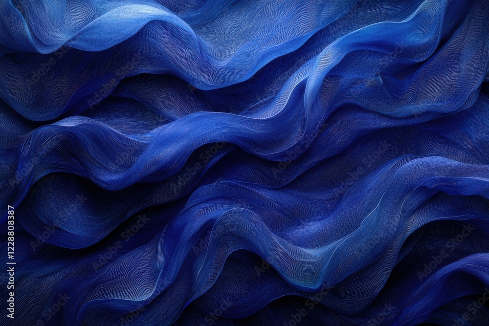 Fototapeta premium Cobalt Blue Waves: Flowing waves in deep cobalt blue, with subtle highlights and shadows, creating a tranquil abstract effect