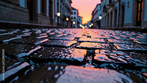 Wallpaper Mural Reflections of a Vibrant Sunset on Cobblestone Streets in a Historic Town Torontodigital.ca