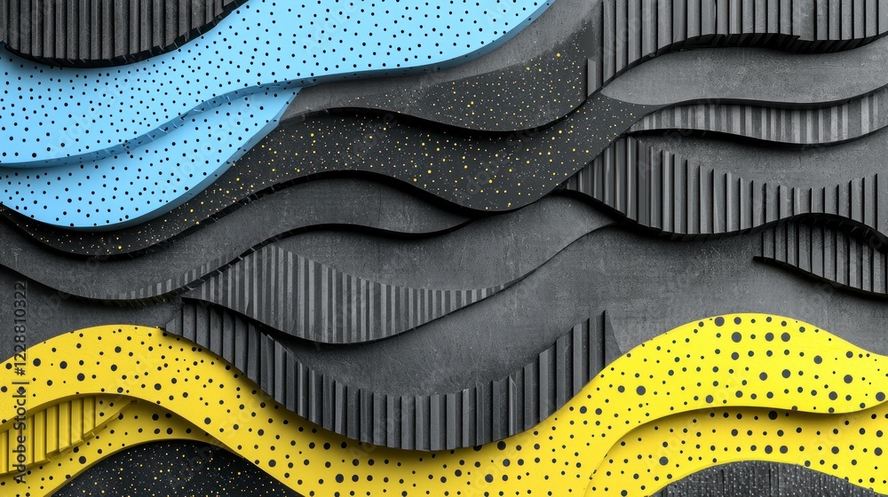 Obraz premium Abstract Black Yellow Blue Wave Pattern Background Texture Design