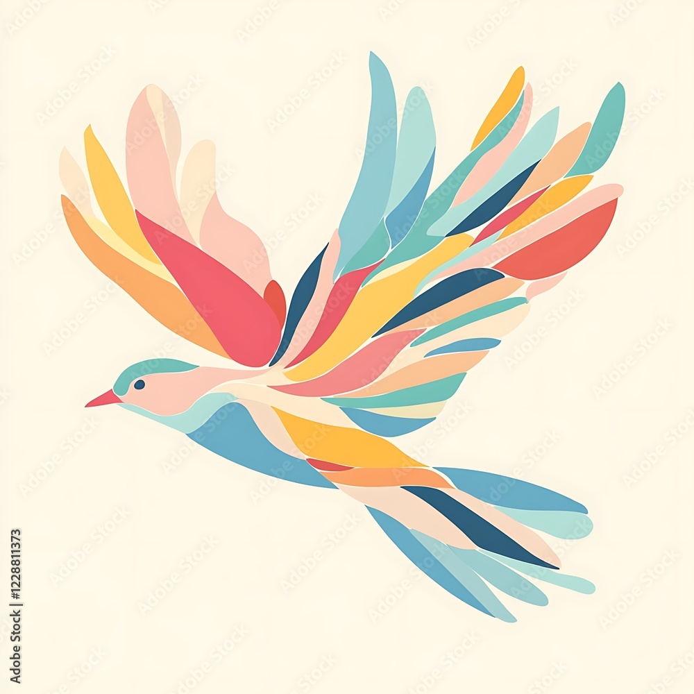 Obraz premium Colorful bird in flight, abstract design, background, art, greeting card use
