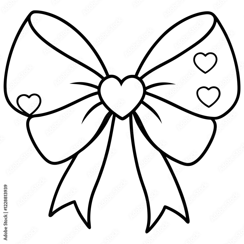 Graceful Bow and Hearts Outline Style Graceful Bow and Hearts Outline Style