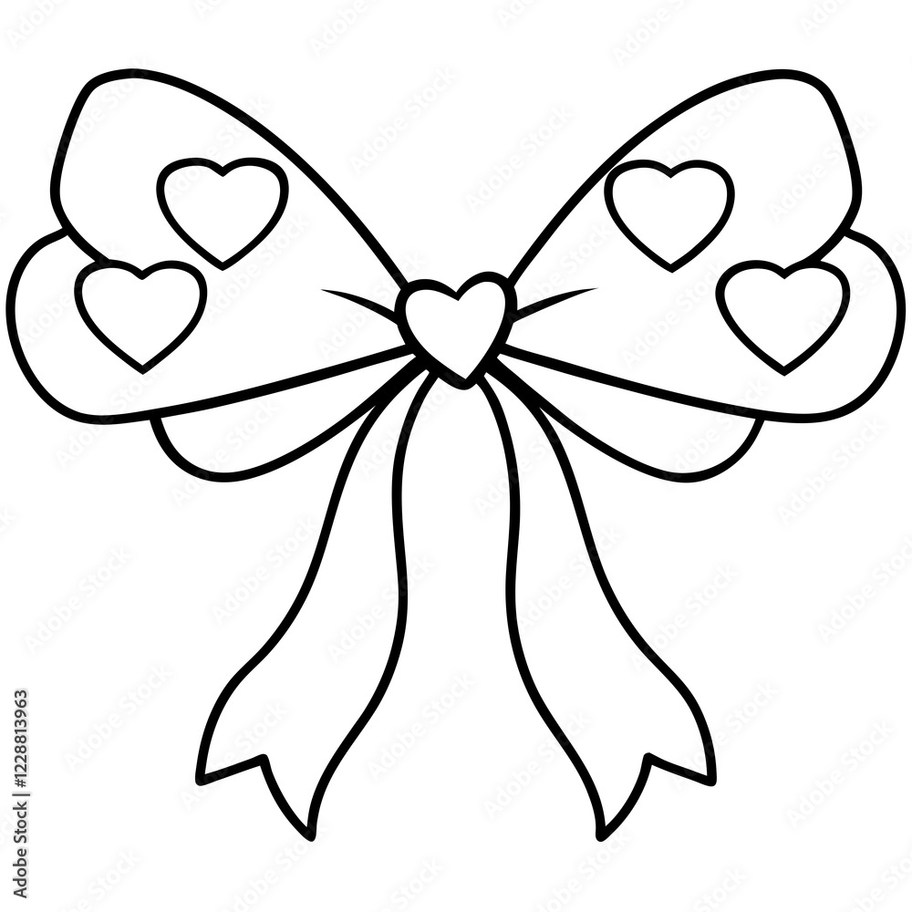 Graceful Bow and Hearts Outline Style Graceful Bow and Hearts Outline Style