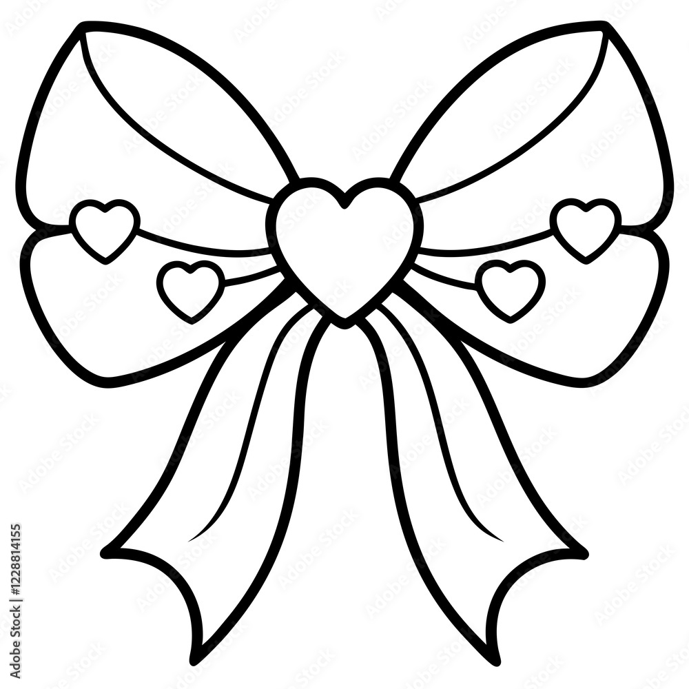 Fototapeta premium Graceful Bow and Hearts Outline Style