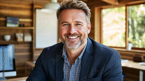 Portrait of a Happy and Successful Middle-Aged Man in his Home Office