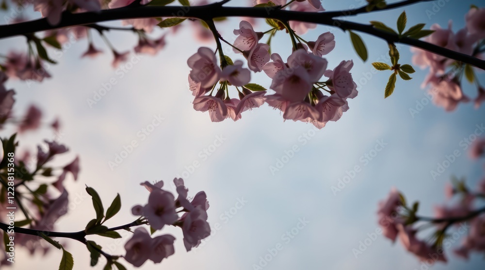 Delicate Pink Cherry Blossoms Frame A Soft Sky Delicate Pink Cherry Blossoms Frame A Soft Sky